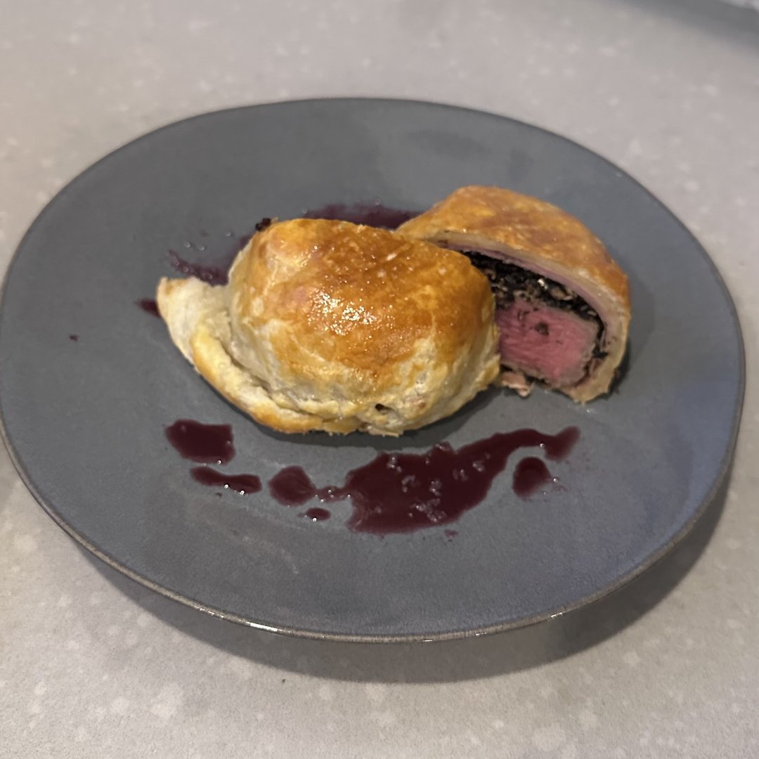 Beef Wellington with red wine jus
